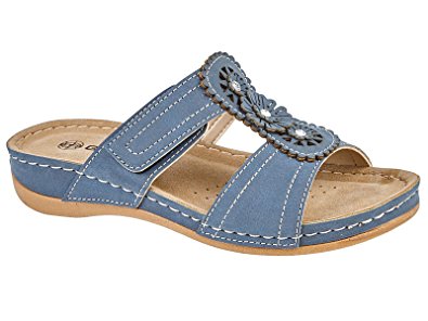 Ladies Gezer Faux Leather Cut Out Summer Slip On Lightweight Low Wedge Mule Sandals Shoe 3-8