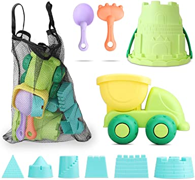 TOY Life Sand Toys for Kids - 10 Beach Toys Includes Beach Sand Bucket, Toy Dump Truck, Toy Shovel, Rake, and Sand Castle Toys for Beach - Sandbox Toys Set with Bonus Waterproof Carrying Net