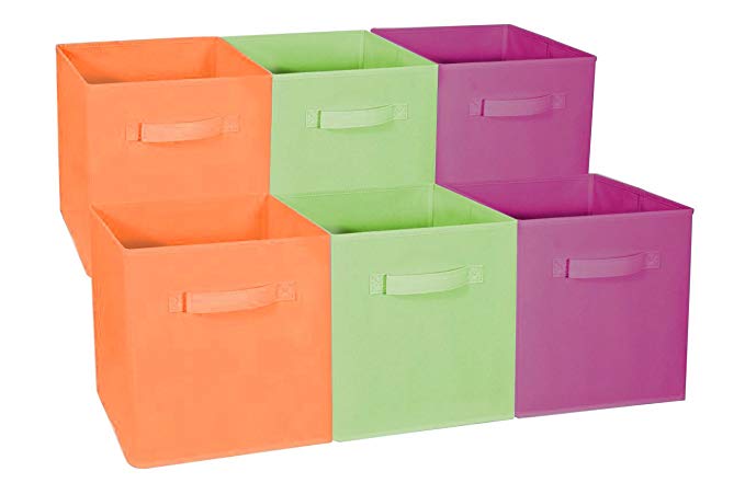 Sorbus Foldable Storage Cube Basket Bin - Great for Nursery, Playroom, Closet, Home Organization (Multi - Purple Green Orange, 6 Pack)