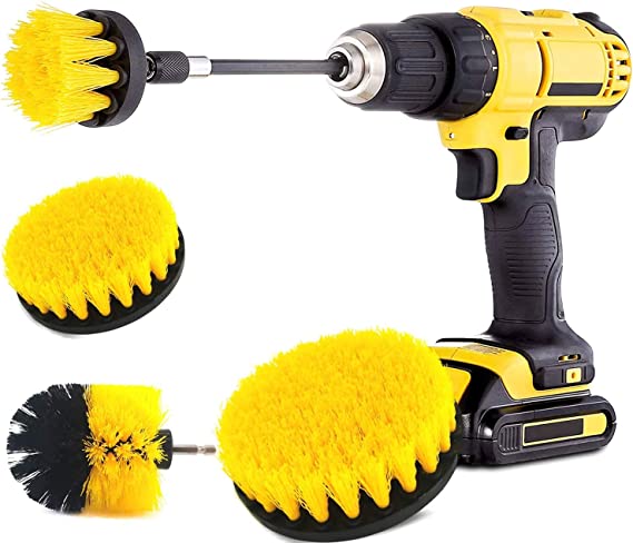 5 Pack Drill Brush Power Scrubber Cleaning Brush Extended Long Attachment Set All Purpose Drill Scrub Brushes Kit for Grout ,Floor,Automo,Tile,Bathroom and Kitchen (Yellow)