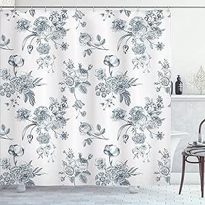 Ambesonne Botanical Shower Curtain, Vintage Floral Pattern Victorian Classic Royal Inspired Plants Modern Art, Cloth Fabric Bathroom Decor Set with Hooks, 69" W x 70" L, Charcoal Grey