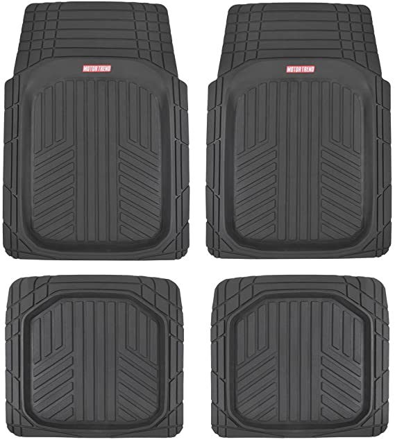 Motor Trend MT-934-BK Black Season Deep Dish Rubber Floor Mats-Performance Plus Heavy Duty Liners-4-Piece Set-All Weather