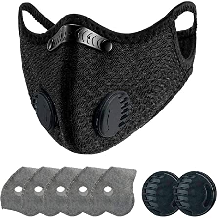 Reusable, Washable Nylon Dust Face Mask with 5 Pcs Filters,2 Spare Breathing Valve