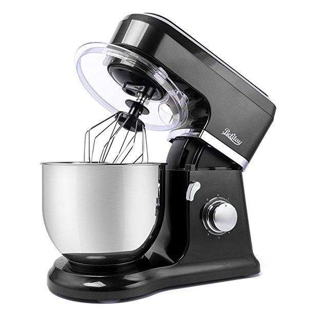 Betitay Stand Mixer 120V-60Hz/1400W, 4.0 QT Bowl, 304 Stainless Steel Bowl with Mixing Beater, Egg Whisk, Dough Hook, and Silicone Brush (Black/Steel)