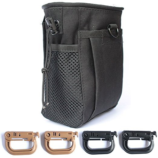 Tactical gear bundles - Tactical Molle drawstring Magazine Dump Pouch & 4 pcs Grimloc Locking D-Ring, Military Adjustable Belt Utility fanny hip holster Bag Outdoor Ammo Pouch