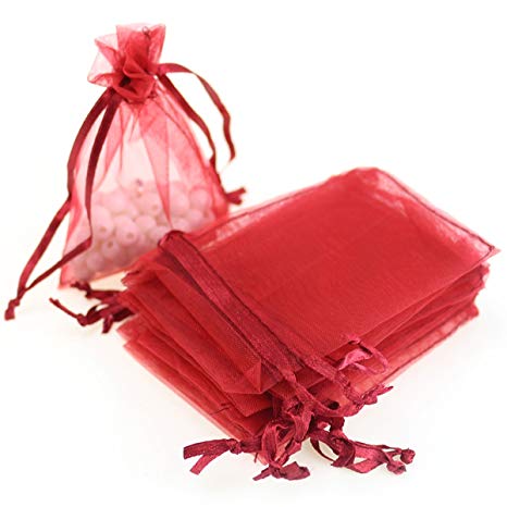 Akstore 100pcs 3.6x4.8''(9x12cm) Organza Gift Bags, Drawstring Pouches Jewelry Party Wedding Favor Gift Bags,Candy Bags. (Red)
