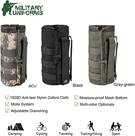 Sports Water Bottles Pouch Bag Tactical Molle Water Bottle Pouch Military Drawstring Water Bottle Pouch Holder Mesh Water Bottle Carrier Attachment Bottle Sling Bag with Pouch ACU Camouflage