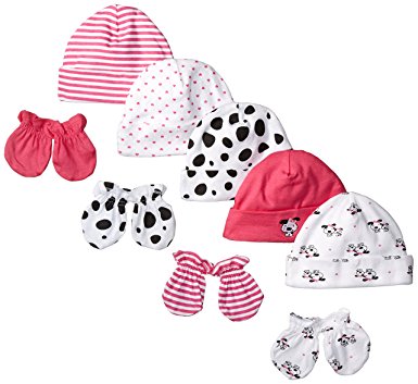 Gerber Baby Girls' 5 Pack Cap and 4 Pack Mitten Bundle