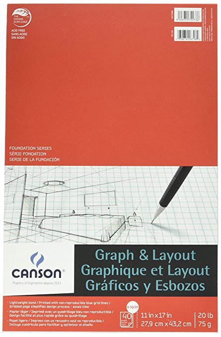 CANSON Foundation Series Graph & Layout Pad, 8/8 Grid, 11" x 17"