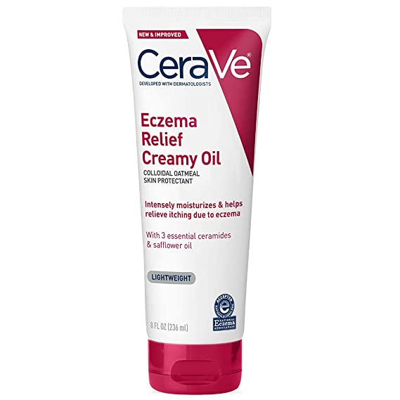 CeraVe Eczema Relief Creamy Oil | Eczema Treatment Body Oil for Dry Skin & Itch Relief With Colloidal Oatmeal, Safflower Oil, and Ceramides | 8 Ounce