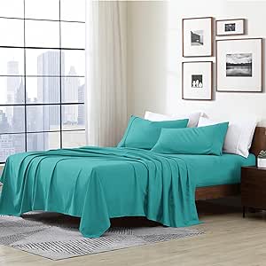 Cathay Home Essentials Ultra Soft Hypoallergenic Wrinkle Resistant Double Brushed Microfiber Bedding Sheet Set, Larkspur Blue, Queen