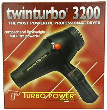 Pibbs Twinturbo 3200 1900 watt Compact Lightweight Hair Dryer, Black