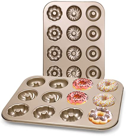 Non-Stick Donut Pan, VAlinks Donut Baking Pans, Carbon Steel Cake Baking Pan for Baking Individual Cupcake, Bread, Bar-Cookies (12 Flower cake mold)