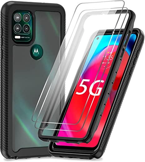 LeYi for Moto G Stylus 5G Case, Motorola G Stylus 5G Case with 2 Tempered Glass Screen Protector, Full-Body Shockproof Bumper Rugged Hybrid Clear Protective Phone Case for G Stylus 5G, Black