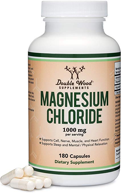 Magnesium Chloride (Cloruro De Magnesio) - 180 Capsules, 1,000mg Per Serving, for Sleep, Constipation, Digestion, Bone Health, and Relaxation - Made and Tested in The USA by Double Wood Supplements