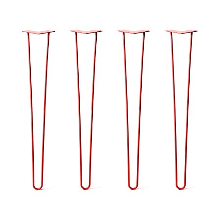 Hairpin Legs Set of 4 - Cold Rolled Steel - Raw and Color Available - Made in The USA (33" Tall, 3/8" Diameter - Orange/Red- Shipped as Set of 4 Legs)