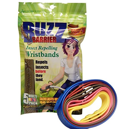 BuzzBarrier Mosquito & Insect Repellant Wristbands - Great for Kids and Pets! 5 Pack - Patented Swiss Technology, University Tested - Water-Proof, Non-Toxic and DEET Free