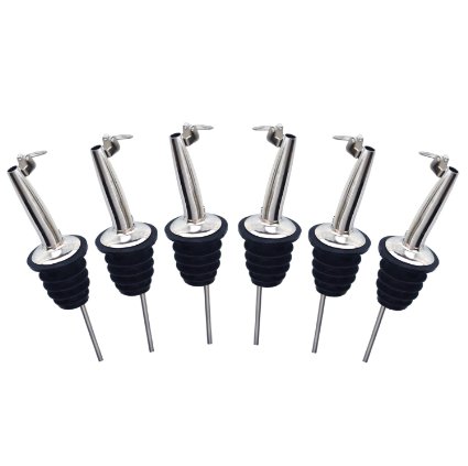 Stanhill *Value 6 Pack* Best Quality Stainless Steel Flip-Top Liquor Pourers with Tapered Spout