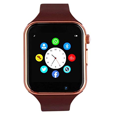 Bluetooth Smart Watch - Wzpiss Smartwatch Touch Screen Wrist Watch Camera/SIM Card Slot Compatible iOS iPhones Android Samsung Kids Women Men (Gold)
