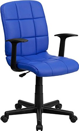 Mid-Back Blue Quilted Vinyl Swivel Task Chair with Nylon Arms