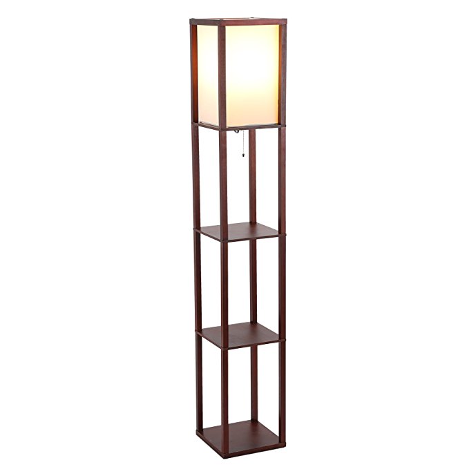 CO-Z Modern Etagere Standing Floor Lamp with 3 Storage Display Wood Shelves for Corner Bedroom Bedside Living Room Home Office