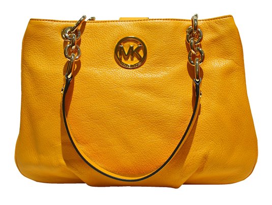 Michael Kors Fulton Chain vintage yellow Leather medium Shoulder Tote handbag