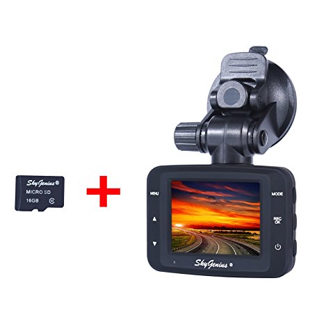 1080P Mini Car Dash Cam w/ Dual SD Card Slots, 140°Lens 2 inch LCD Screen G-Sensor Motion Detection Loop Recording, Full HD Vehicle Dashboard Camera DVR Black Box Video Recorder (16G SD Card INCLUDE)