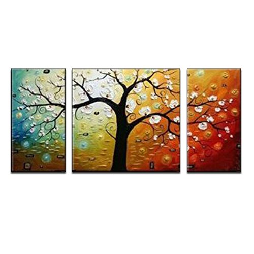 Wieco Art 3-Piece "Lucky Tree" Stretched and Framed Hand Painted Modern Canvas Wall Art Set