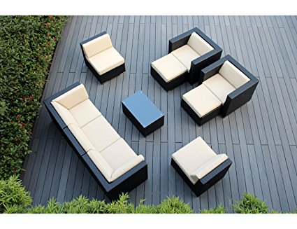 Ohana 10-Piece Outdoor Wicker Patio Furniture Sectional Conversation Set with Weather Resistant Cushions, Beige (PN1001)