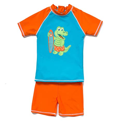 Bonverano(TM Toddler/Little Boys Rashguards UPF 50  Sun Protection Two Pieces Swimwear with Sun Cap