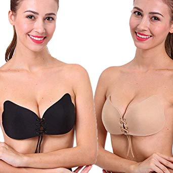 Stick on Bra 2 Pack, Women's Invisible Strapless Plunge Self Adhesive Bras, Reusable Magic Bra