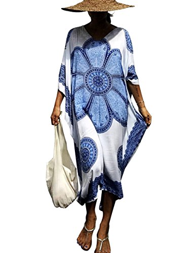 Bsubseach Women Bathing Suits Cover up Ethnic Print Kaftan Beach Maxi Dress