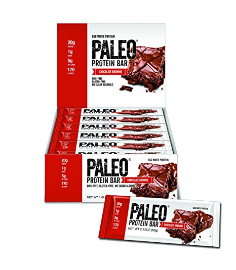 Paleo Protein Bar® (Chocolate Brownie) 12 Bars (20g Egg White Protein 5 Net Carbs) (1g Sugar Gluten Free)