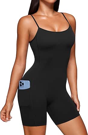 CRZ YOGA Butterluxe Athletic Rompers for Women Adjustable Padded Tank Top Workout Shorts Jumpsuit Pockets One Piece Bodysuit