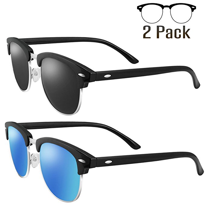 LIVHO G 2 Pack of Polarized Sunglasses Women Men Semi Rimless Frame Retro Classic Sun Glasses