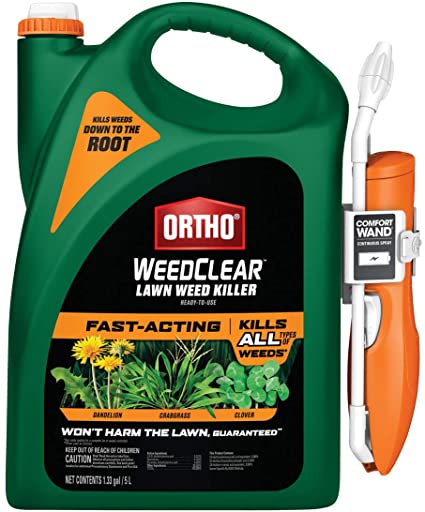 Ortho WeedClear Lawn Weed Killer Ready to Use - with Comfort Wand, Weed Killer for Lawns, Crabgrass Killer, Also Kills Chickweed, Dandelion, Clover & More, Fast Acting Weed Killer Spray, 1.33 gal.