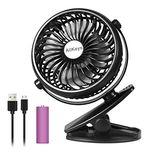 Clip Fan for Baby Stroller, Allkeys Battery Operated Clip on Mini Desk Fans for Baby, Car, Treadmill, Office, Home and Outdoor