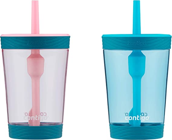 Contigo Kids Spill-Proof 14oz Tumbler with Straw and BPA Free Plastic, 2 Pack Strawberry Cream & Blue Raspberry