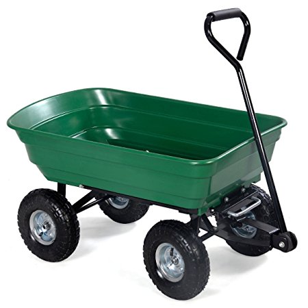 Giantex Garden Dump Cart Wagon Carrier w/Steel Frame Poly Bed Wheel Barrow Air Tires 400 lb Capacity Green