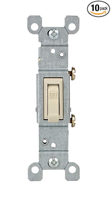 Leviton 1451-2IM 15 Amp, 120 Volt, Toggle Framed Single-Pole Ac Quiet Switch, Residential Grade, Grounding, 10-Pack, Ivory