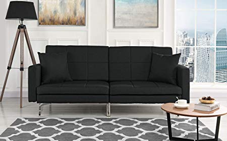 Modern Plush Tufted Linen Split Back Living Room Futon, Sofa for Small Space (Black)