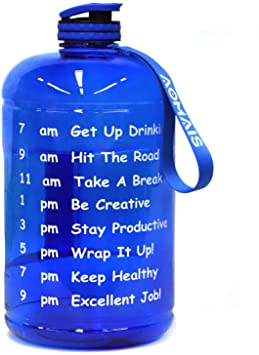 AOMAIS Gallon Water Bottle with Motivational Time Marker, Large 128 oz, Leak-Proof, Wide Mouth, BPA Free Water Bottles for Sports Gym Fitness Work