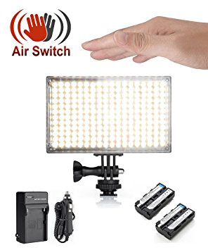 Pergear A216C AIR SWITCH Sensor LED Video Light Panel Dimmable Bi-Color On-Camera Led Light with with Batteries and Charger, Ultra High Light Intensity for DSLR/Camcorder/Tripod/Selfie Stick