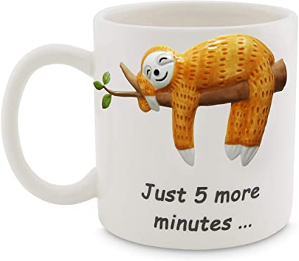 Funny Sloth Coffee Mug, Cute Sloth Gifts For Women and Men, 3D Coffee Mugs (Just 5 More Minutes)