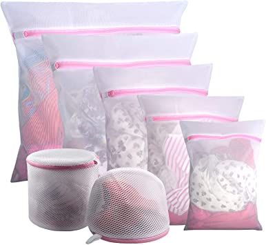 GOGOODA Gogooda 7Pcs Mesh Laundry Bags for Delicates with Premium Zipper, Travel Storage Organize Bag, Clothing Washing Bags for Laundry, Blouse, Bra, Hosiery, Stocking, Underwear, Lingerie, Laundry Bags, Polyester & Polyester Blend, White, X-Large