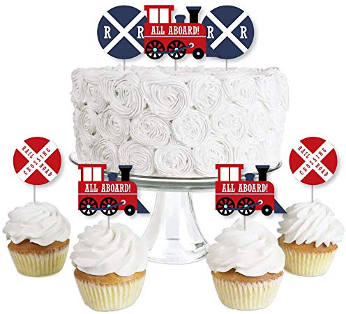 Railroad Party Crossing - Dessert Cupcake Toppers - Steam Train Birthday Party or Baby Shower Clear Treat Picks - Set of 24