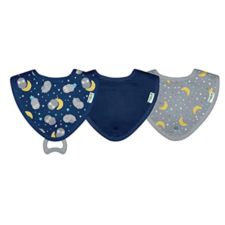 green sprouts Muslin Stay-dry Bandana Teether Bibs made from Organic Cotton (3 pack) | Soothes gums & protects from drool | Machine washable, sterilizer safe, Made without BPA