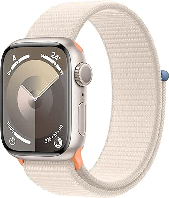 Apple Watch Series 9 (41 mm GPS) Smartwatch avec boîtier en aluminium et Boucle Sport lumière stellaire. Suivi de l’activité Physique, apps Oxygène sanguin et ECG, Neutre en Carbone