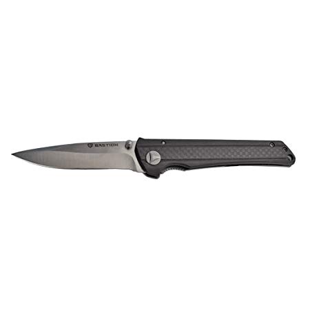 BASTION Partizan EDC Folding Knife D2 Blade - Carbon Fiber and Titanium Handle Flipper Hunting Knife Pocket Camping Survival Outdoor Knife