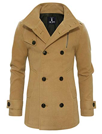 TAM WARE Mens Classic Wool Double Breasted Pea Coat